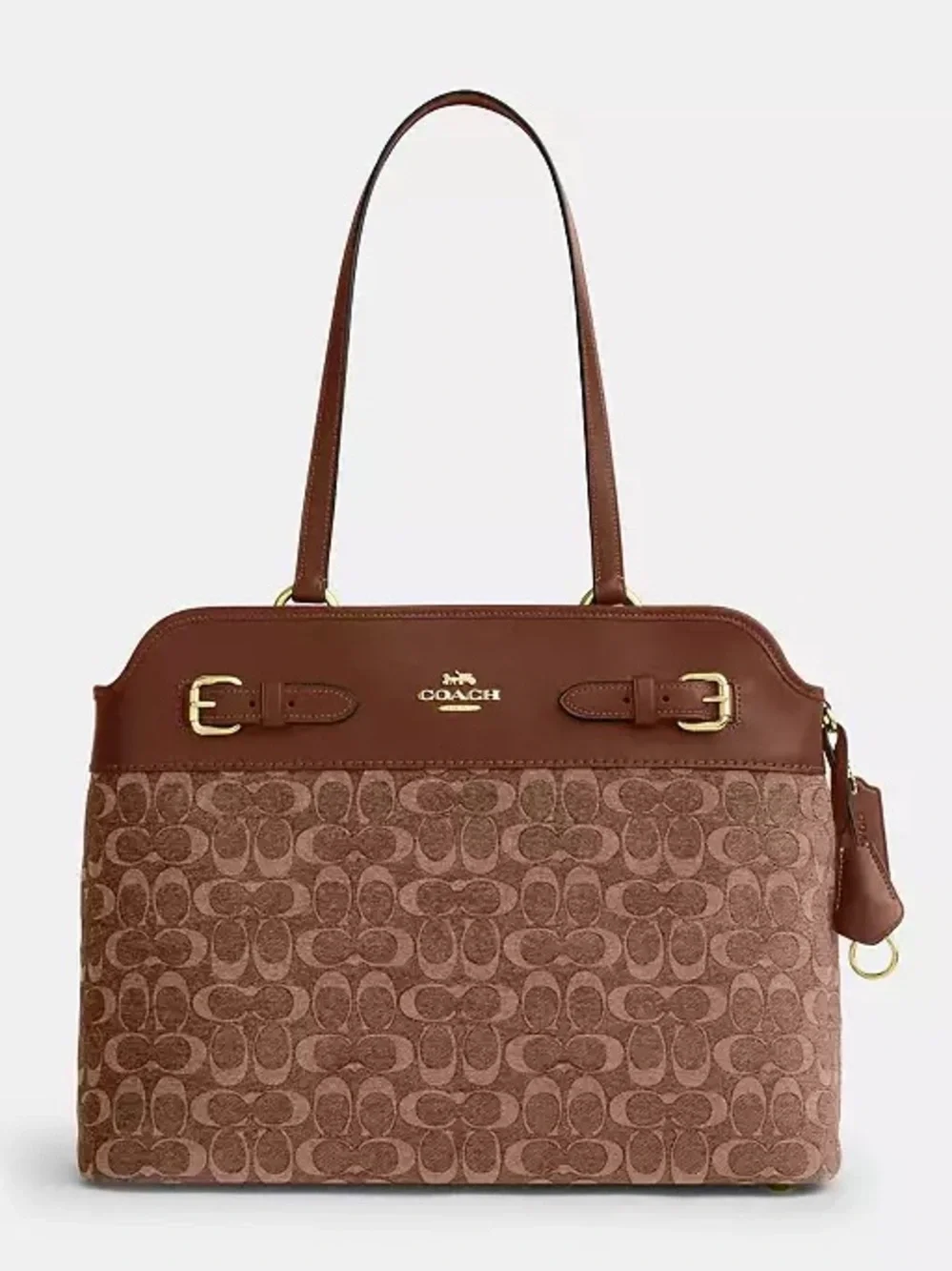 Coach Easton Tote Bag in Signature Chenille & Smooth Leather Khaki/Brown NWT